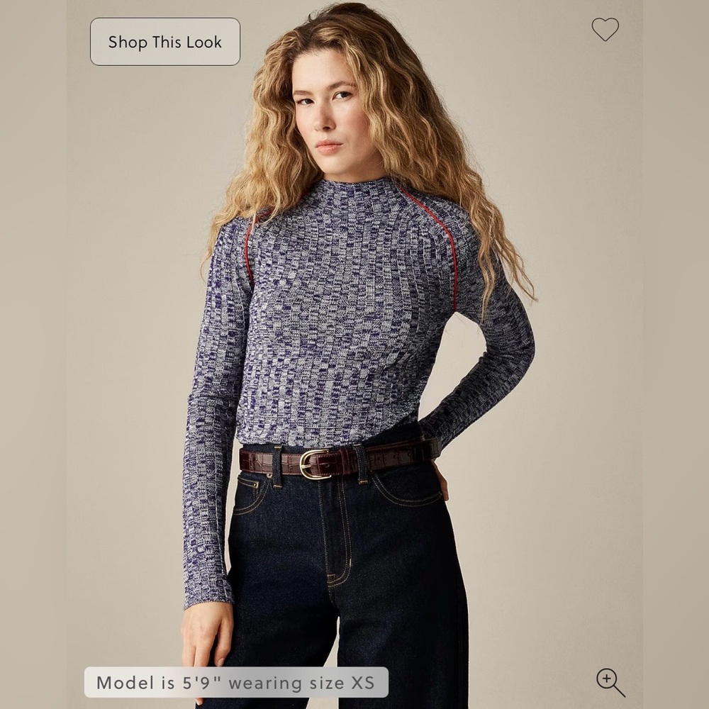 J. Crew Wide Rib Mockneck Sweater in Marled Merino Wool in Marina Marl in XL NWT